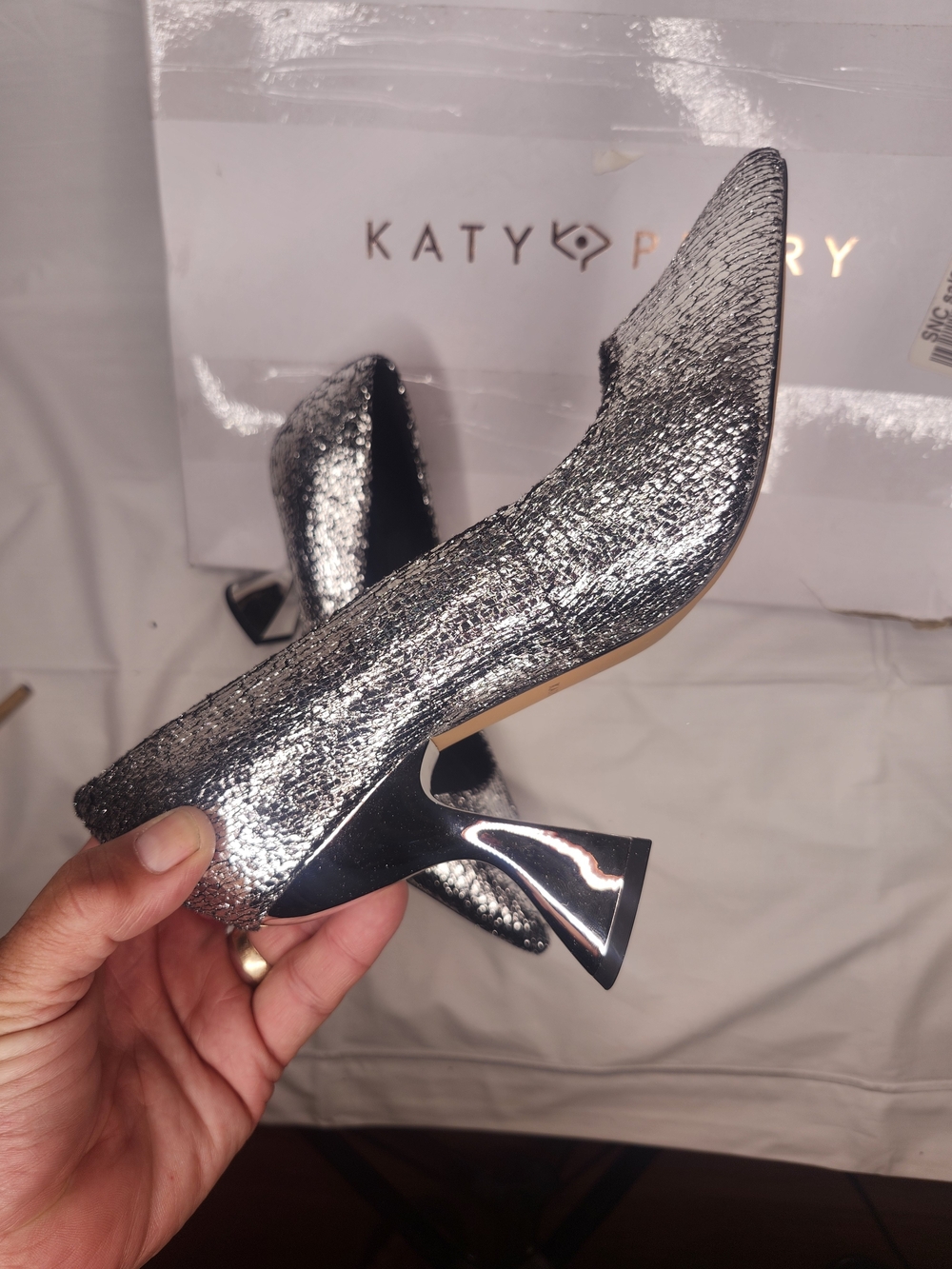 Katy Perry Collections Silver Metallic Pointed-Toe Pumps - Picture 2 of 8